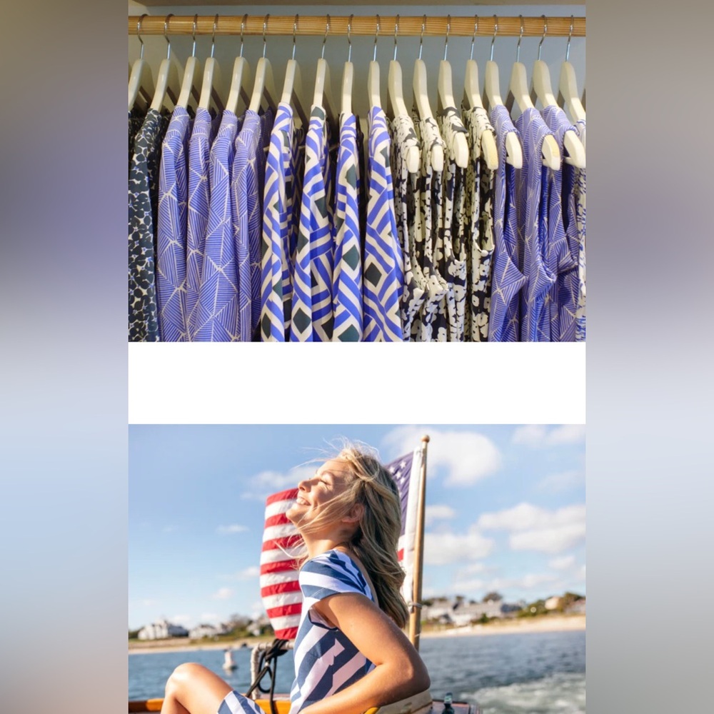 MAHI Gold Dress “Bimini” Beach Preppy Coastal Diamonds 3/4 Sleeve